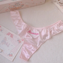 Nahtlose Unterhose aus Satin-Seide, Höschen aus Eisseide, Unterwäsche-Slip für Damen, Lady Letter Rüschen-Tanga