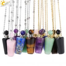 CSJA Luxus Parfüm Flasche Weiß Kristall Halskette Naturstein Amethysten Ätherisches Öl Diffusor Anhänger Schmuck für Frauen H637