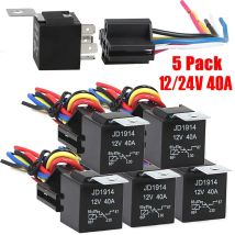 5Pcs Wasserdichte Automotive Relais 12V 24V 5Pin 40A Auto Relais mit Schwarz Rot Kupfer Terminal Auto relais Buchse SPDT Kabelbaum Kabel