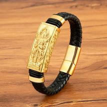 XQNI Alte Muster Schlacht Buddha Armbänder Klassische Edelstahl Magnetische Schnalle Seil Weben Schmuck Geburtstag Geschenke Für Männer