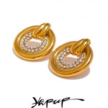 Yhpup Beliebte Ohrstecker aus Edelstahl mit Zirkonia, rund, hohl, für den täglichen Gebrauch, anlaufgeschützt, Modeschmuck, Bijoux