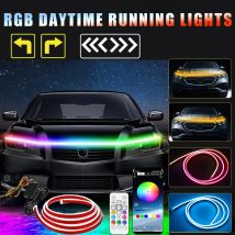Striscia luminosa per cofano Auto RGB con indicatori di direzione scorrevoli luci di marcia diurna a Led DRL lampada automatica a striscia LED flessibile universale per Auto