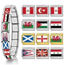 1 Stück elastische Charm-Kette, Welt-Nationalflagge, italienisches Glied, passend für 9 mm Edelstahl-Armbänder, DIY-Herstellung von Schmuck, Geschenken, Zubehör