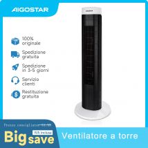 Aigostar Ben Ventilatore a torre digitale con timer. 3 modalità di velocità e motore da 45 W. 85 °   oscillazione. Cavo da 76 cm di altezza e 1,8 m.