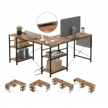 Scrivania da gioco moderna a forma di L con ripiano, porte USB e alimentatore UE, angolo Home Office