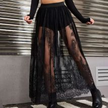 Elegantes Party-Abend-Sexy-Kleid, Spitzenkleider für Frauen, 2024, durchsichtiges Maxikleid, figurbetont, Gothic, Lolita, modischer schwarzer Rock