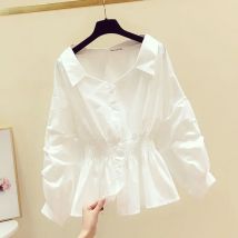 Babydoll Puff Langarm weißes Hemd Frauen Tunika elegante Rüschen Bluse koreanische schicke feminine Top Lady Büroarbeit tragen Button-up