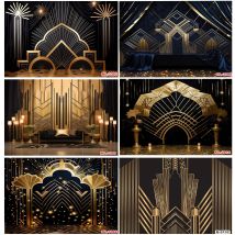 Great Gatsby Theme Backdrops Party Golden Black 1920s Retro Art Portrait Decoration Children Happy Birthday Backgrounds Props