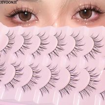 7 Paar natürliche falsche Wimpern, V-förmiger Kreuzstil, ultrafeiner Stiel, Feenwimpern, 12 mm, geeignet für thailändisches/tägliches Make-up