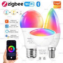 Tuya E27 GU10 E14 Lampadina Zigbee/WiFi/Bluetooth Lampada a LED dimmerabile RGBCW Funziona con Amazon Alexa Assistente Google Controllo vocale