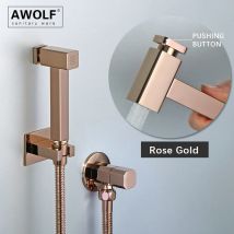 Awolf Roségold Hand WC Bidet Sprayer hygienischer Dusch kopf mit Druckknopf massives Messing quadratisches Shattaf Set ap2201