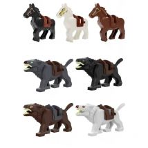 Children's Puzzle Assembly Medieval War Accessories Equipment Horse Wolf Animal Series DIY Building Blocks Toys and Gifts