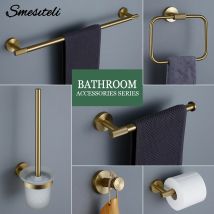 Gebürstetes Gold Badezimmerzubehör Handtuchhalter Bademantel Haken Messing gerändelt Badezimmer Hardware Set Regal für Handtücher Papier Tissue Hol