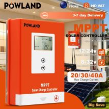 POWLAND 20A 30A 40A MPPT Regolatore di carica solare 12V 24V Regolatore solare automatico Pannello solare per supporto ingresso Max 100V Lifepo4 Li