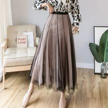 Koreanische Hohe Taille Abnehmen Tüll Röcke Damen Mode Kontrast Mesh Fee Puffy Röcke Neue Elegante Chic Büro Dame Langen Rock