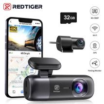 REDTIGER Dash Cam 4K Telecamera per auto GPS WiFi anteriore e posteriore per modalità parcheggio Dvr per auto per registratore per visione notturna tramite controllo app