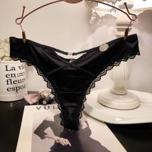 SP&CITY Französischer Satin, sexy Damen-Tangas, Versuchung, Spitze, Stickerei, ausgehöhltes Höschen, weiche, dünne Baumwolle, atmungsaktive Slips im Schritt