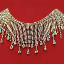 Catena con nappe in strass color AB da 45 cm, placcata argento premium, per decorazioni fai-da-te in cristallo da cucire su capi d'abbigliamento
