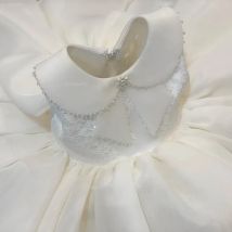 Girls Princess Dress White Flower Girl Gown for Birthday Party Pageant Host Baby First Birthday Celebration Wedding Kids Clothes