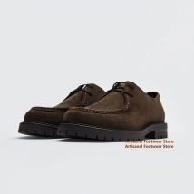 Braune Wildleder-Derby-Schuhe, dicke Sohle, Schnür-Freizeitschuhe, Herren-Leder-Kleiderschuhe, formelle Büroschuhe, Herren-Lederschuhe