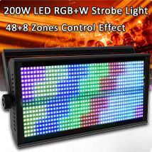 Un pannello luminoso stroboscopico DJ LED RGB + W da 200 W con custodia in alluminio con controllo DMX 48 + 8 zone per illuminazione par da palcoscenico per concerti musicali