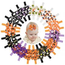 6/12Pcs Halloween Bogen Elastisches Haarband für Baby Mädchen Kürbis Fledermaus Druck Band Stirnband Neugeborenen Elastische Haar Zubehör