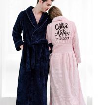 Anpassen Nama Datum Frauen Männer Warme Dobby Korallen Fleece Bademantel Winter Dicke Flanell Thermische Kimono Morgenmantel Braut Peignoir
