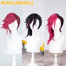 AUF LAGER Vi Perücke Cosplay Anime Arcane Cosplay WakuWaku Frauen 45 cm Schwarz Rot Farbverlauf Haar Arcane Season2 Vi Cosplay LOL Perücke Jinx