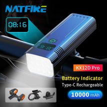 10000mAh Lampka rowerowa 12 diod LED Typ-C Cyfrowy wskaźnik poziomu baterii Zestaw lamp rowerowych