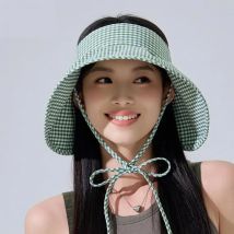Sommer Hüte Für Frauen Sonnenhut Leere Top Plaid Atmungsaktive Sonnencreme Winddicht Seil Mode Sonnenhut Strand Zubehör Sonnenschirm