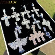 Nuova collana con ciondolo croce ghiacciata per donna uomo Bling Prong Settin Cubic Zirconia Cross Charm Luxury Hip Hop Fashion Jewelry