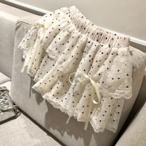 MEXZT Kawaii Dots Mini Skirt Women Japanese Cute Lace Bow Ball Gown Skirts Summer Korean High Waist Ruffles Casual A Line Skirt