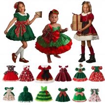 Mädchen Weihnachtskleid Elch Weihnachtsmann Karneval Cosplay Halloween Kostüm Rot Geburtstag Party Kleid Grün Rehkitz Schneemann Kinderkleidung