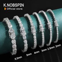 KNOBSPIN 2mm Moissanite Tennis Armband 925 Sterling Silber Überzogene Weiße Gold Armband für Frauen Mann Sparkling Party Schmuck