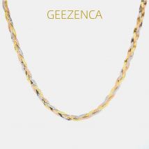 GEEZENCA Halskette aus 925er-Sterlingsilber, dreifarbig, geflochten, Fischgrätenmuster, für Damen, drei Fäden, 4,3 mm, Luxus-Halsketten