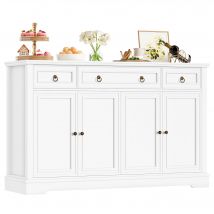 Getone Sideboard, Kitchen wardrobe, Buffet wardrobe with 3 Drawers 4 Doors, Sideboard living room kitchen 134x40x87cm White/Retro