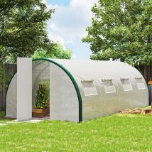Outsunny Serra a Tunnel 6x3 m con 2 Porte a Cerniera e 8 Finestre, Serra per Orto in PE, Poliestere e Acciaio Zincato, Bianco e Verde