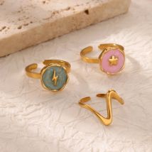1Pcs Trendy Öl Tropfen Blitz Ring Für Frauen Gold Farbe Edelstahl Stern Offene Ringe Romantische Hochzeit Schmuck Paare Geschenke