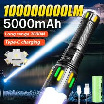 Torcia a luce forte da 1000000LM Torcia a LED più potente Torcia super luminosa da 800 W Tipo C Lampada ricaricabile Torcia a tiro lungo