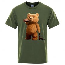 Lovely Ted Bear Drink Beer Poster divertente t-shirt stampata da uomo moda Casual maniche corte