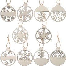 10PCS Wooden Xmas Pendant Hollow Snowflakes Hanging Ornaments for Christmas Tree Decorations Kids DIY Painting Gifts Supplies