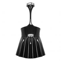 Glänzendes metallisches Kunstleder für Damen, aushöhlen, Neckholder, rückenfrei, Mini-Skaterkleid, Wet-Look, plissiert, A-Linien-Rock, Party, Clubwear