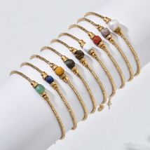 18 Karat vergoldetes Edelstahl-Perlenarmband für Damen, Vintage-Luxus, quadratischer Naturstein-Schmuck, wasserdichte Miyuki-Perlen