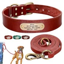 Benutzerdefiniertes Leder-Hundehalsband-Leine-Set, personalisierte Haustierhalsband-Leine, frei graviertes Namensschild für kleine, mittelgroße und große Hunde