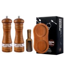Set di mulini per sale e pepe in legno Set di macinini per spezie manuali classici Set di mulini per sale ricaricabili con vassoio Agitatori per macinini in legno di quercia JT552