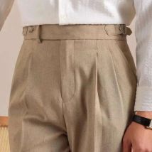 Neapel Hohe Taille Leinen Anzug Hosen Männer Atmungsaktive Gerade Bein Büro Hosen Männer Pantalon Kostüm Homme Männer der Sozialen Hosen