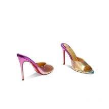 Ultra high women's shoes, sexy high heels, wearing one line slippers, pointed patent leather, new open toed single shoes