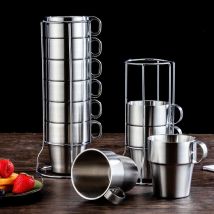 Doppelwandiges Kaffeetassen-Set, Tassen aus Edelstahl 304, Kaffeetassen-Packung, 6 Tassen, Teetassen, Wärmeisolierung im Freien, Verbrühungsschutz