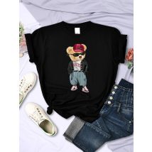 Teddy Bear's Mode Outfit des Tages lustige Print T-Shirt Frauen Sommer atmungsaktive Kurzarm lässig weiche T-Shirt Straße T-Shirts