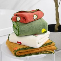 Bathroom Embroidered Bath Towel Avocado Pineapple Strawberry Embroidered Bath Towel Coral Velvet Absorbent Soft Hair